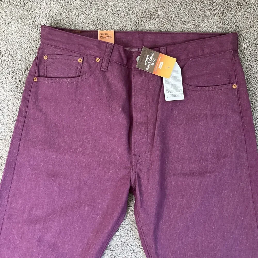 Men’s Levi’s 501 Shrink To Fit Straight 36x32 Button Fly Jeans Purple Pink NWT